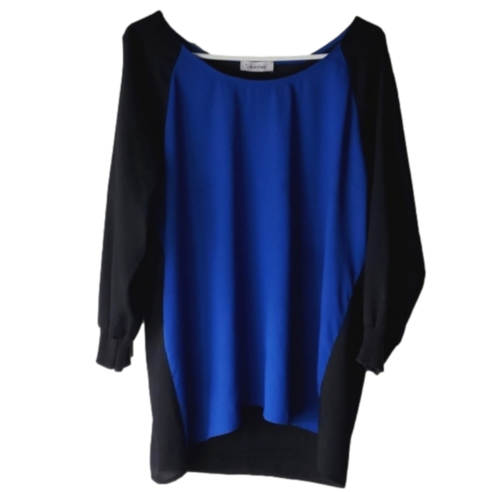 Calvin Klein Breezy Sheer Loose cobalt blue + black blouse